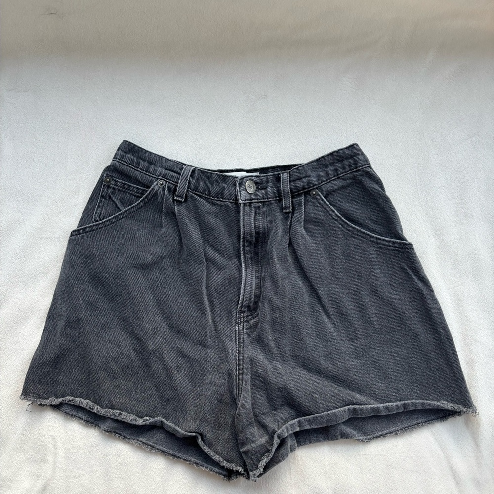 Reformation Black Washed Denim High-Rise Shorts
